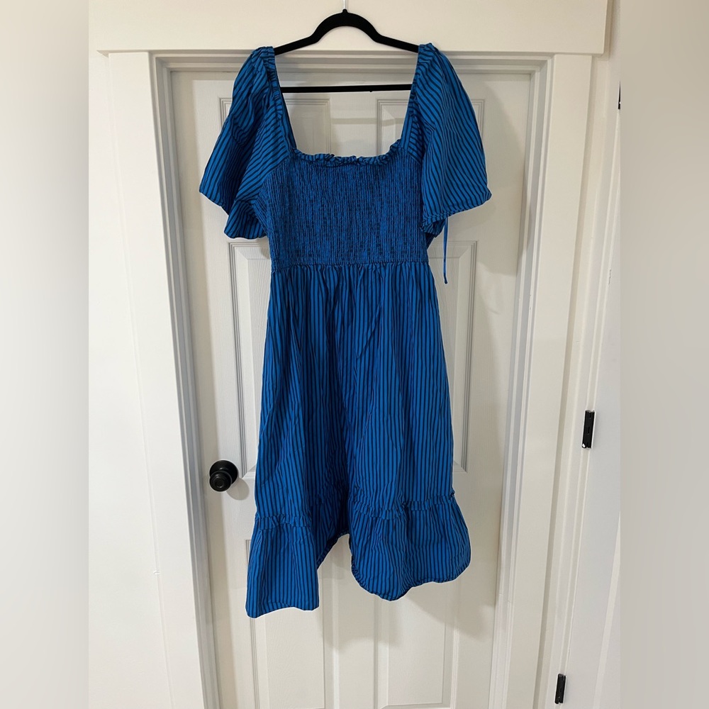 Draper James Blue Striped Midi Dress